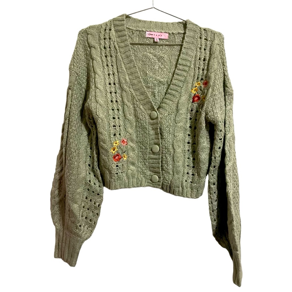 Crave Fame Embroidered Cable-Knit Cardigan - Picture 2 of 5